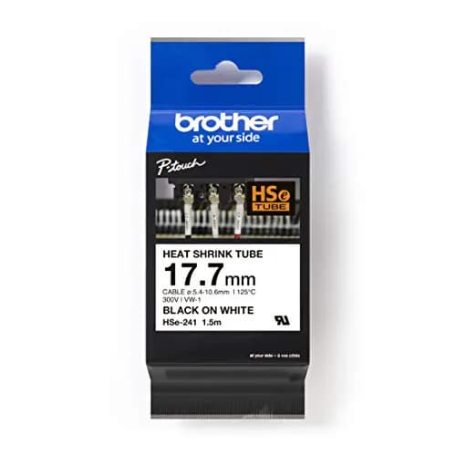 BROTHER CINTA 17.7 MM HSE BLANCO/NEGRO TUBO TERMORRETRACTIL — Consumibles-papelería